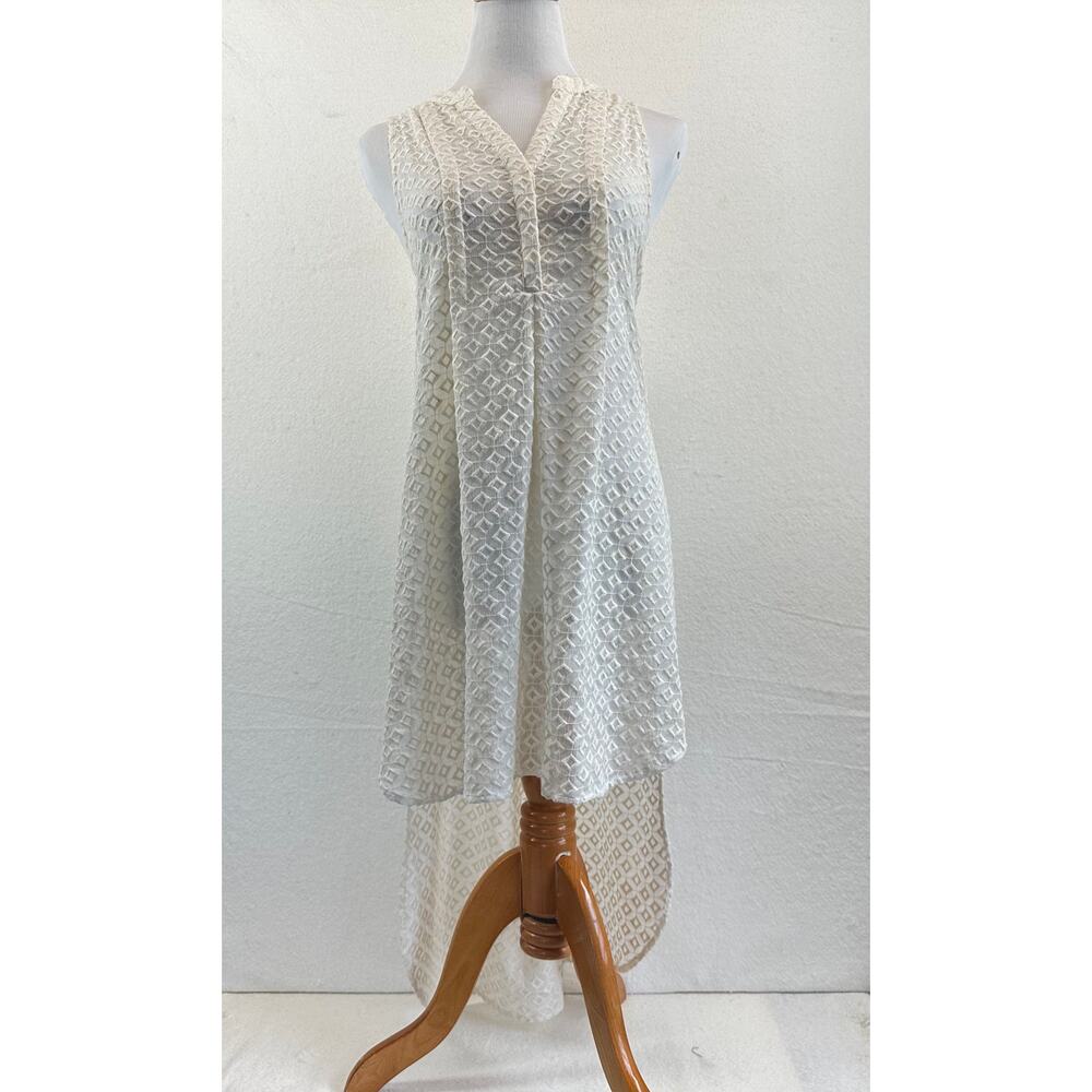 HD in Paris Ivory Sleeveless Sheer Tunic Shirt Dress High/Low Hem Bohochic